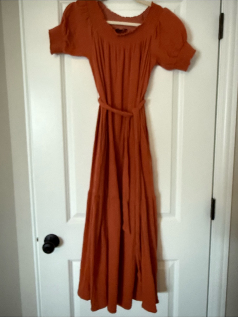 Lulus Ready For Sunshine Rust Orange Off-the-shoulder Maxi Dress - Size Small - Picture 6 of 7